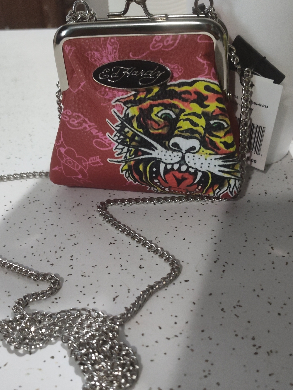 Ed Hardy Pink Tiger Print Mini Crossbody Bag